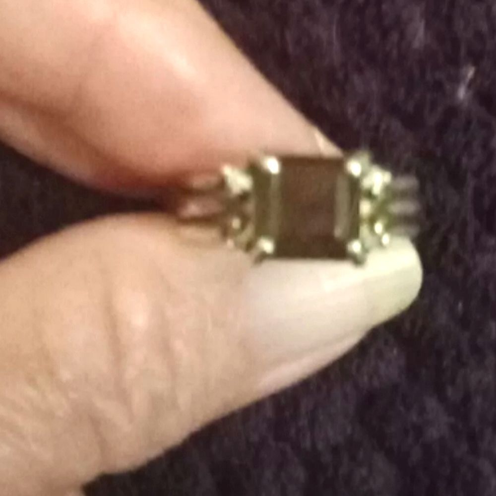 Vintage 925 Silver Smoky Quartz And Rhinestone Ring Size 6